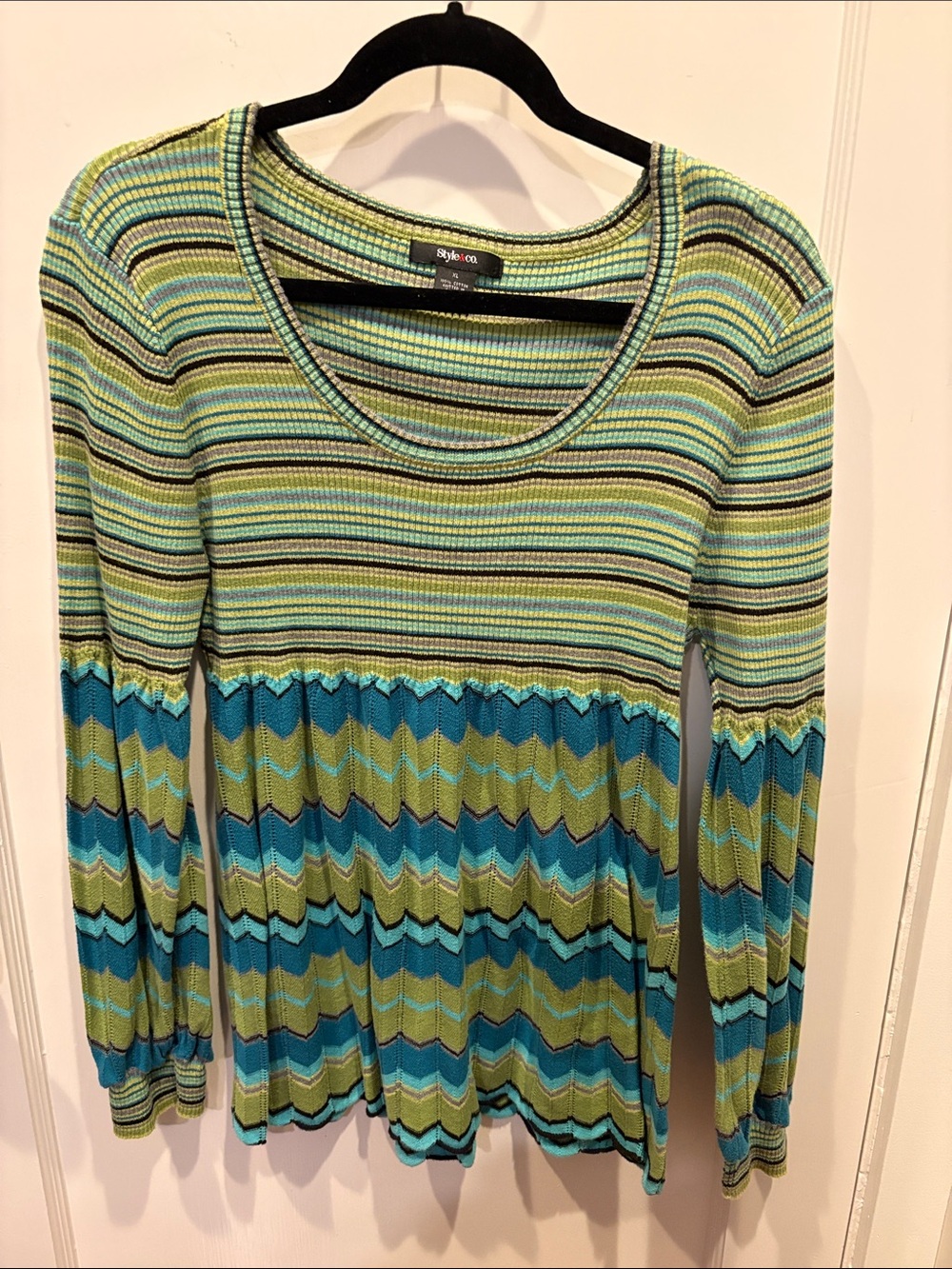 Style & Co. Striped Chevron Knit Tunic in Teal, Lime & Aqua BN512